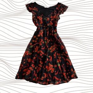 Moschino Black Dress with Red Floral Design